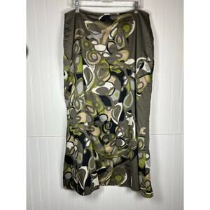 VTG Women’s Green Cotton Lined Maxi Skirt Abstract Floral Print Size 16